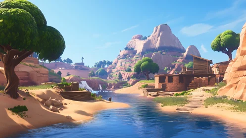 Digital Landscape: Sandstone Valley with Towering Rock Formations.