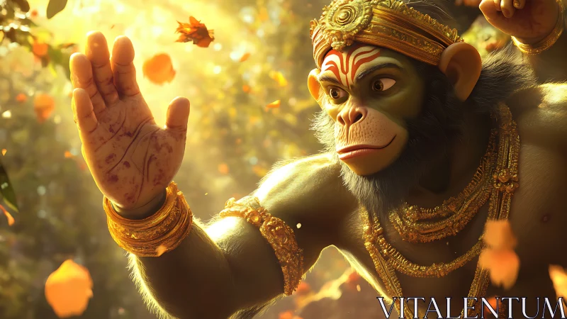 Divine monkey warrior in golden autumn light.