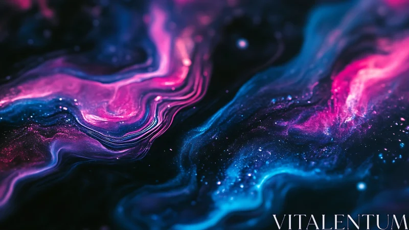 Nebula river swirls in vibrant pink and electric blue glow.