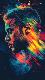 Neon-saturated profile portrait renders dynamic motion flow