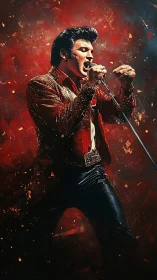Digital portrait shows male singer performing at microphone