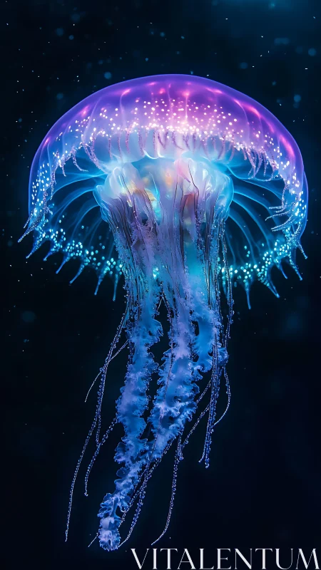 Bioluminescent jellyfish rendered with spectral gradient lighting.