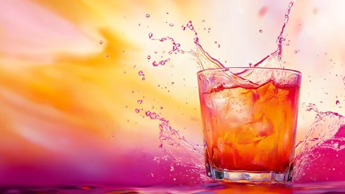 Liquid splash in gradient-lit environment with refracted light.