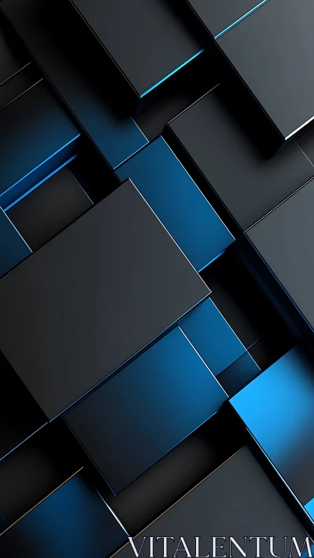 Geometric metal panels reveal layered neon blue edges.