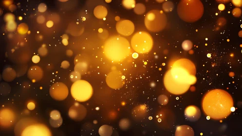 Warm golden bokeh lights abstract background with festive glow.