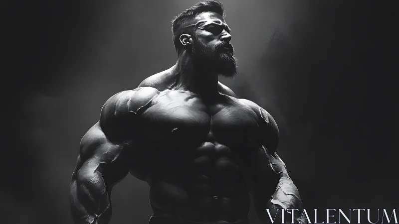 Hyper-muscular male bodybuilder rendered in dramatic lighting