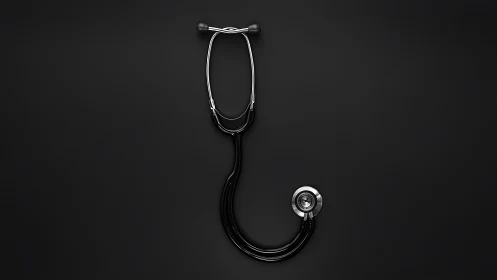 Studio-lit black stethoscope isolated on matte black surface