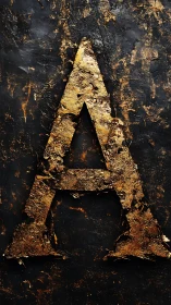 Textured gold letter A on distressed dark substrate.