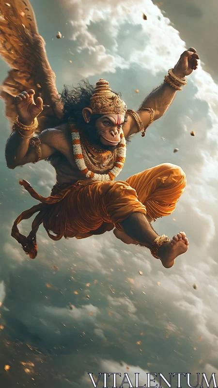 Sky-leaping monkey warrior crowns the stormy clouds with fire.