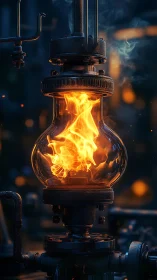 Contained industrial flame burns inside reinforced glass chamber