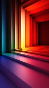 Prismatic corridor of geometric light and color gradients.