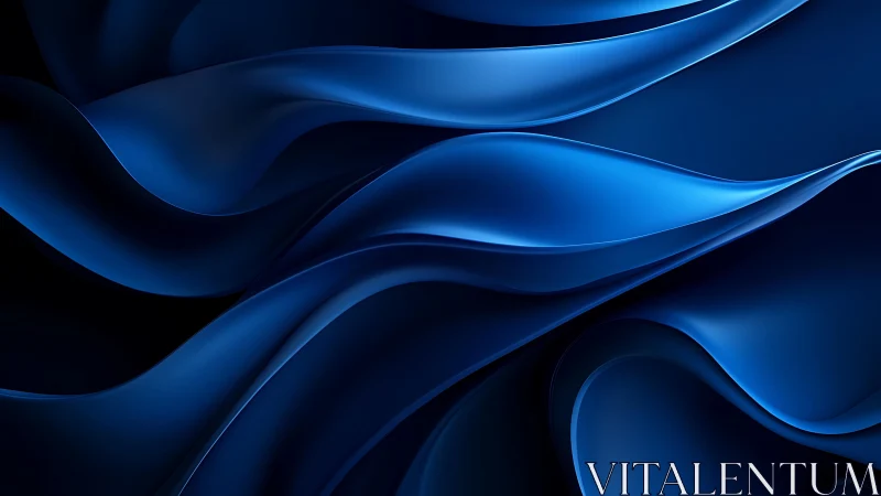 Abstract flowing blue satin waves, digital art background.