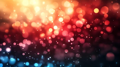 Vibrant abstract bokeh lights in warm and cool tones, digital art.