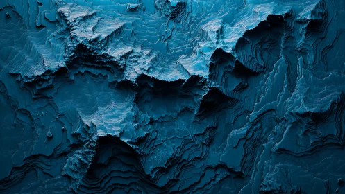Layered turquoise 3D terrain with sculpted abstract ridges.