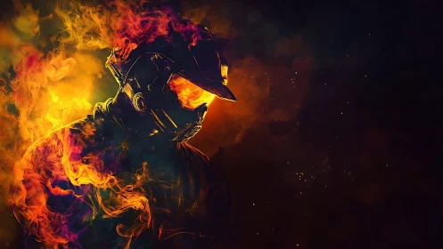 Fiery Warrior Emerges from Blazing Inferno