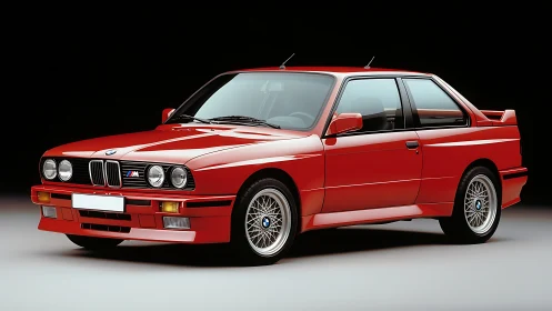 Red classic performance coupe under controlled studio lighting.