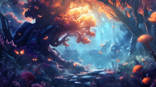 Enchanted Forest Where Light Dances Through Mystery.