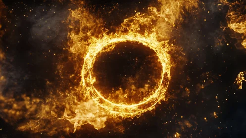 Fiery Ring Portal: Digital Flames Exploding in Cosmic Darkness