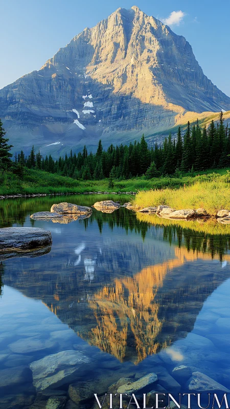 Twin peaks converse in a glassy alpine looking-glass lake