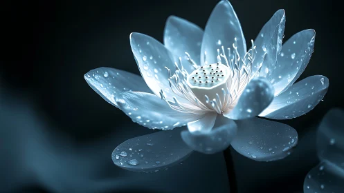 Moonlit lotus blossom glowing softly in quiet twilight.