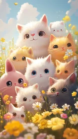 Anthropomorphic Feline Ensemble Rendered with Volumetric Lighting and Pastoral Composition