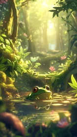Forest daydream lets a bright-eyed frog star in liquid light