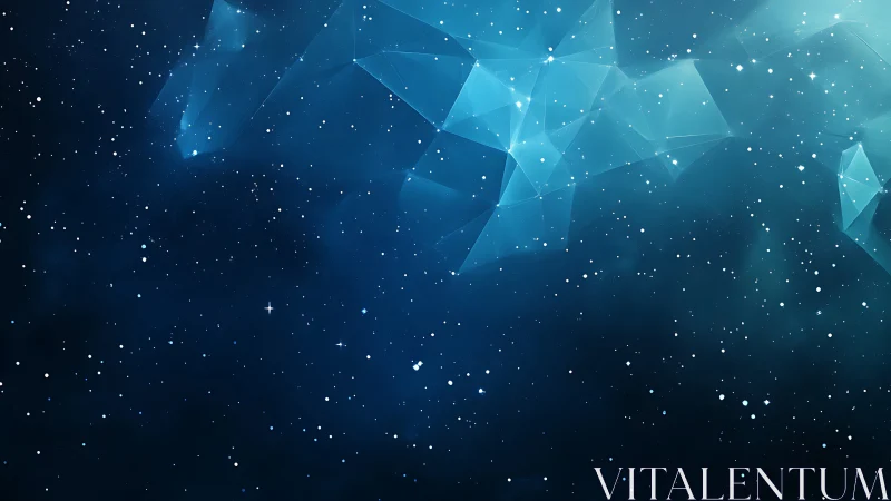 Polygonal nebula mesh over deep blue starfield gradient