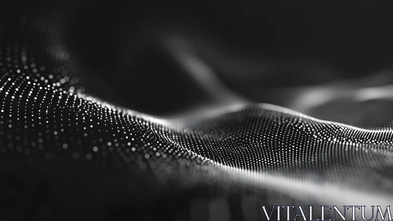 Abstract black and white wave landscape with glowing digital dots.