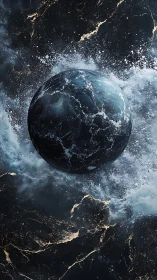 Cosmic marble surges through ink-dark tides of starlight