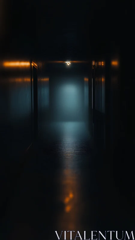 Soft light quietly guides the eye down a mysterious hallway