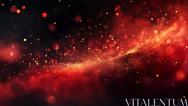 Fiery red particle stream over dark cosmic void.