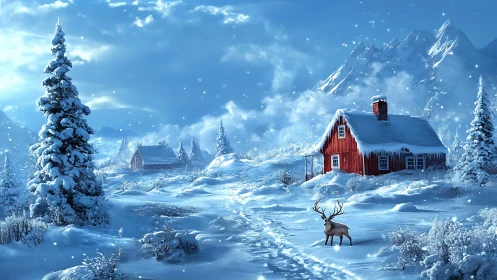 Crimson cabin listens quietly while winter light crowns peaks