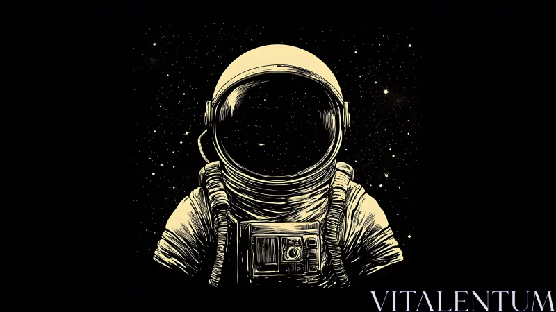 Solitary astronaut illustration against starry backdrop.