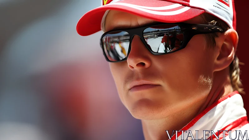 Mirror-sharp racer studies the track through shaded glass