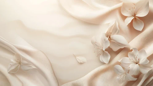 Serene White Flowers Resting on Soft Cream Fabric