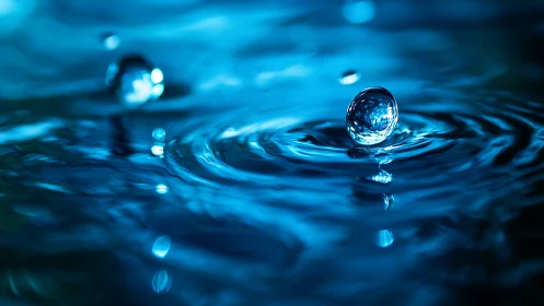 Liquid blue universe where a single water droplet reigns.