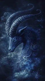 Starborne horned guardian drifting through midnight constellations.