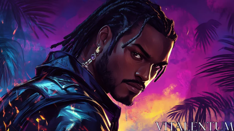 Neon dusk renegade under electric tropic skies.