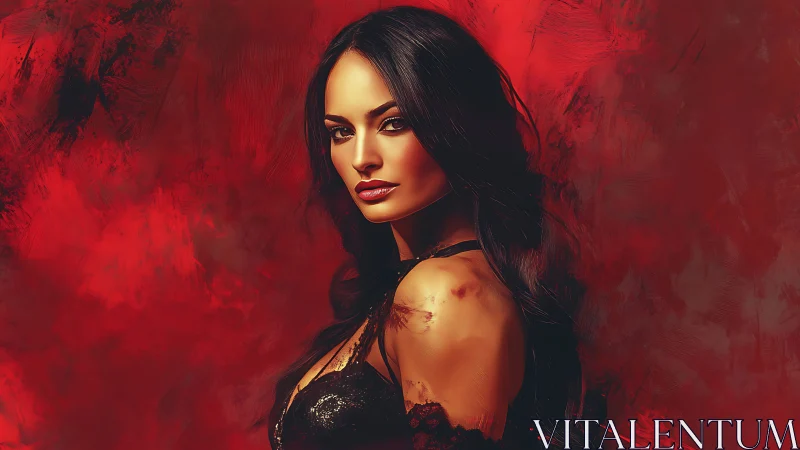 Digital portrait of woman against textured red abstract background