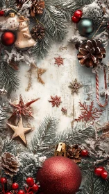 Frosted pine branches sketch a shimmering Christmas frame