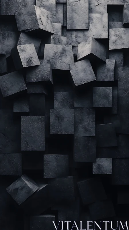Dark geometric cubes form layered shadowed abstract wall.