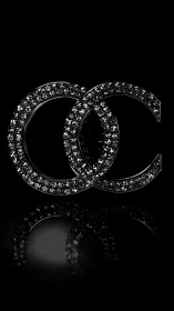 Interlocking diamond-studded rings rendered on black background