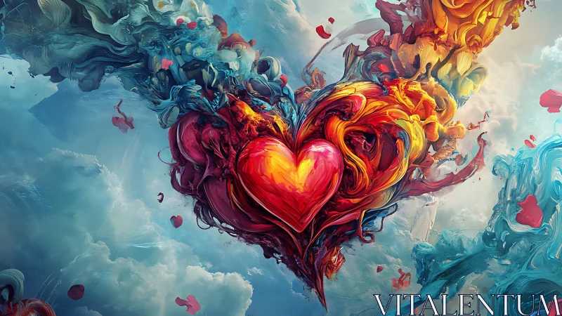 Luminous Heart Floating Through Ethereal Sky