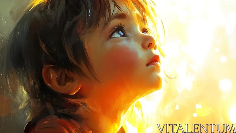 Small dreamer leans into a flood of impossible golden light