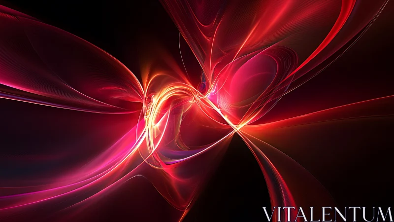 Radiant crimson light ribbons swirl in a graceful cosmic dance