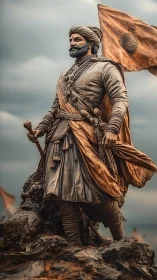 Heroic warrior statue rendered in dramatic photoreal detail