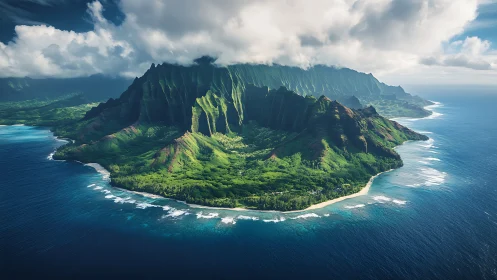 Volcanic Island Coastline with Dramatic Fluted Cliffs.