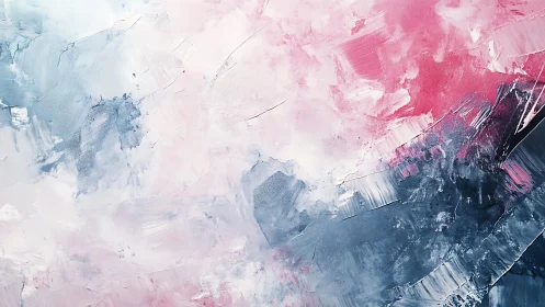 Abstract pastel painting with textured brushstrokes in pink and blue.