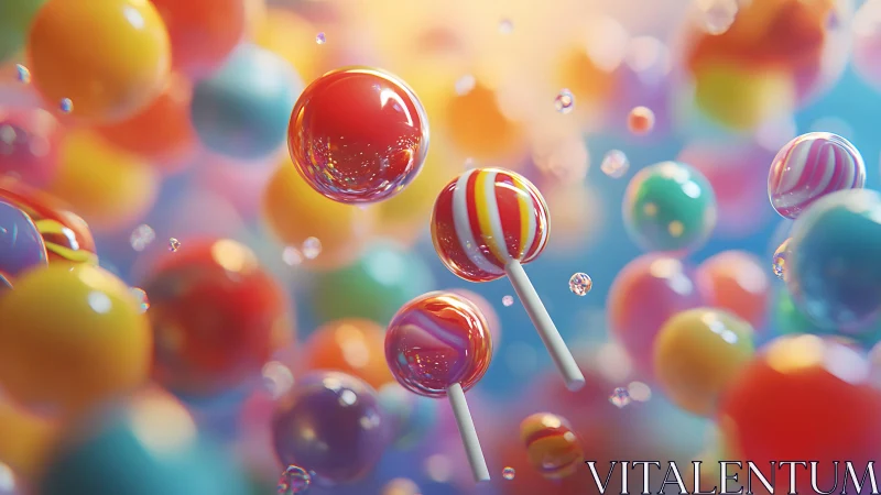 Vibrant Lollipops and Candy Balls in Dreamy Pastel Art Style.