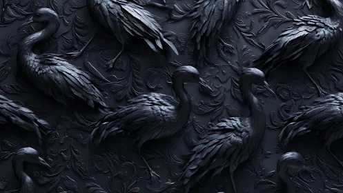 Monochrome relief depicts repeated heron forms in profile